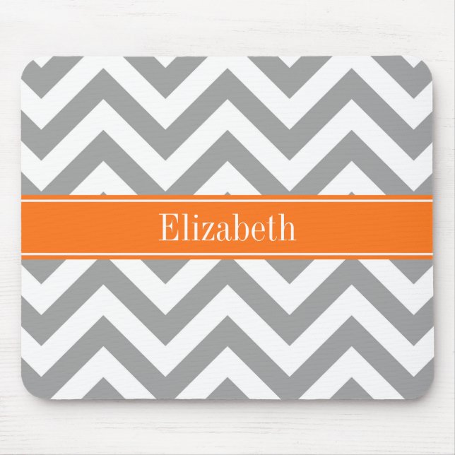 Dark Grey White LG Chevron Pumpkin Name Monogram Mouse Pad (Front)