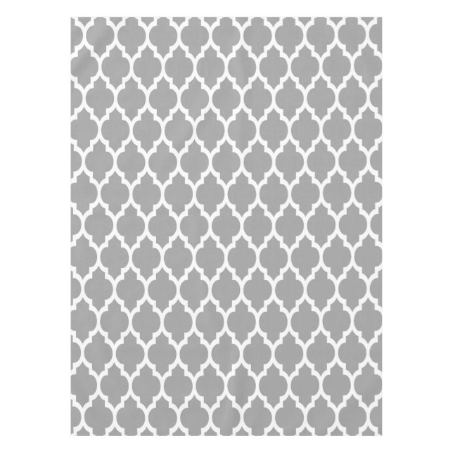 Dark Grey White Moroccan Quatrefoil Pattern #4 Tablecloth (Front)