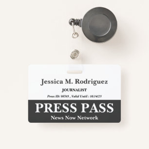 Dark Grey & White Press Pass Badge