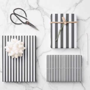 Dark Grey & White Stripes Wrapping Paper Sheet