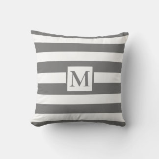 Dark Grey white strips monogram Throw Pillow