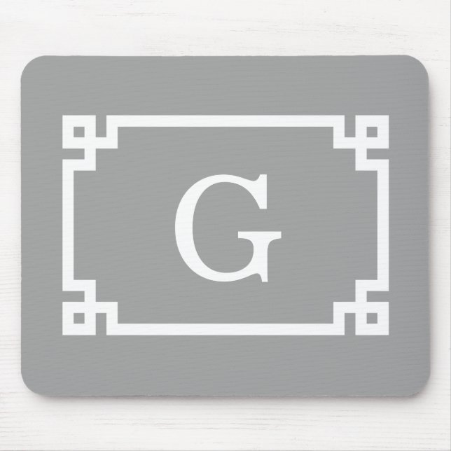 Dark Grey Wht Greek Key Frame #2 Initial Monogram Mouse Pad (Front)