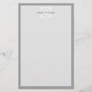 Dark Grey Wht Greek Key Frame #2 Initial Monogram Stationery