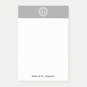 Dark Grey Wht Greek Key Rnd Frame Initial Monogram Post-it Notes