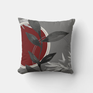 Dark Grey & Wine Artistic Abstract Watercolor Leaf Throw Pillow