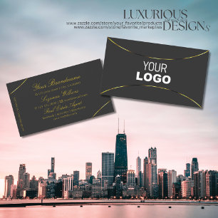 Dark Grey with Gold Decor and Logo Professional Business Card