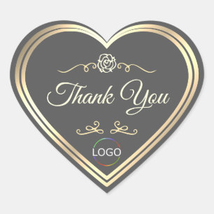 Dark Grey with Gold Frame and Logo Cute Thank You Heart Sticker