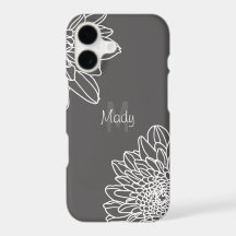 Dark Grey With Large White Flowers And Name