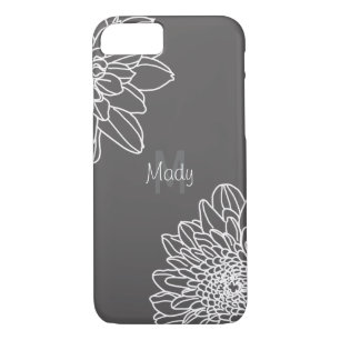 Dark Grey With Large White Flowers And Name iPhone 8/7 Case
