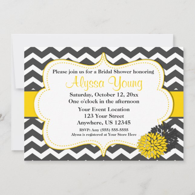 Dark Grey Yellow Chevron Invitation (Front)