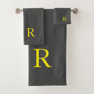Dark Grey Yellow Grey Monogram Initial Cute Set
