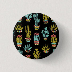 Dark Grunge Cactus Pattern 1 Inch Round Button