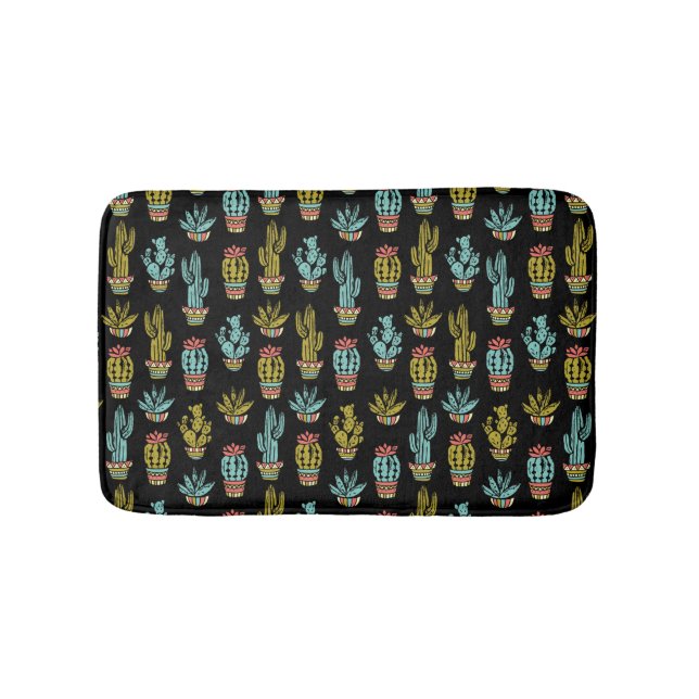 Dark Grunge Cactus Pattern Bath Mat (Front)