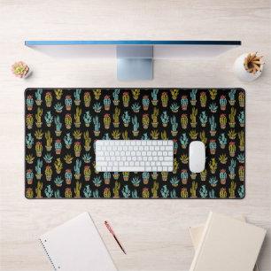 Dark Grunge Cactus Pattern Desk Mat