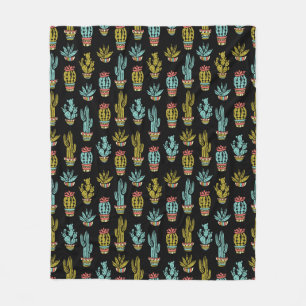 Dark Grunge Cactus Pattern Fleece Blanket