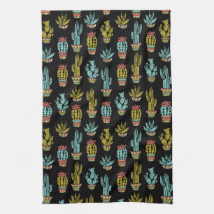 Dark Grunge Cactus Pattern Kitchen Towel