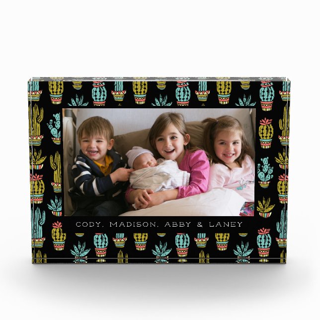 Dark Grunge Cactus Pattern Photo Block (Front)