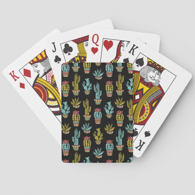 Dark Grunge Cactus Pattern Playing Cards (Back)