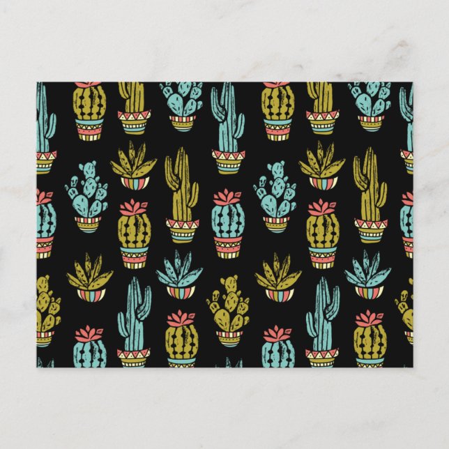 Dark Grunge Cactus Pattern Postcard (Front)