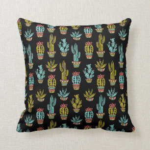 Dark Grunge Cactus Pattern Throw Pillow