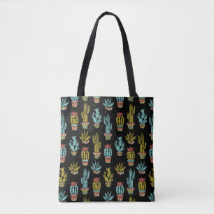 Dark Grunge Cactus Pattern Tote Bag