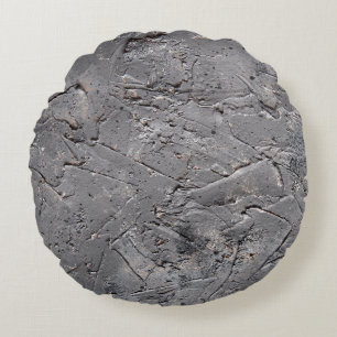 Dark grunge textured background, Cracked stone wal Round Pillow
