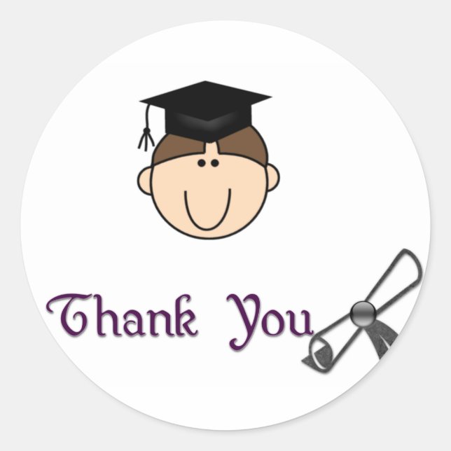 Dark Hair Boy Graduation Thank You Stickers (Front)