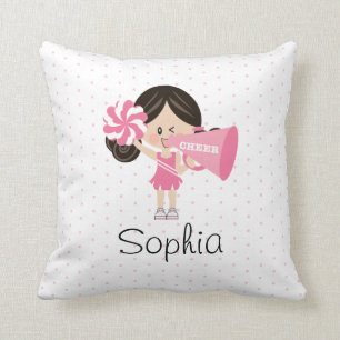 Dark Hair Light Skin Pink Cheerleading Cheer Throw Pillow