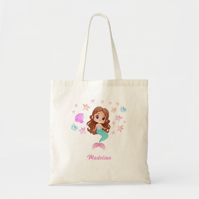 Dark Hair Mermaid Tote Bag (Front)