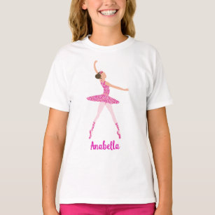 Dark Hair Pink Glitter Dress Ballerina Pink Crown T-Shirt