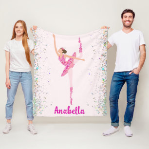 Dark Hair Pink Glitter Dress Pirouette Ballerina Fleece Blanket