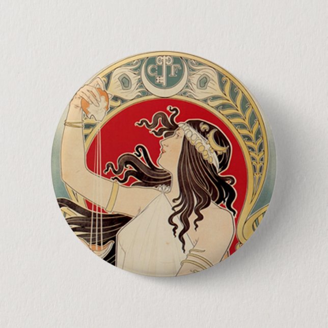 Dark Haired Beauty with Fruit 2 Inch Round Button (Front)