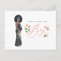 Dark haired black mom to be of a boy baby shower