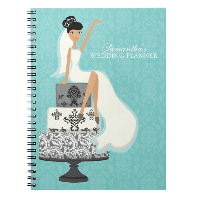 Dark Haired Bride on Wedding Cake {aqua} Notebook (Front)