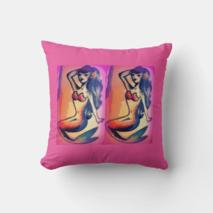 dark-haired mermaid beauties pink throw pillow