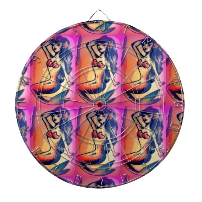 dark-haired mermaid beauty dartboard (Front)
