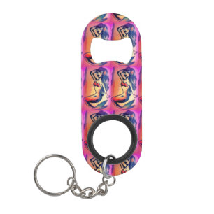 dark-haired mermaids pink keychain bottle opener