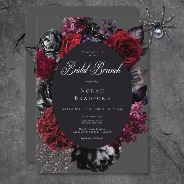 Dark Halloween Glam Floral Black Bridal Brunch Invitation (Dark Halloween Glam Floral Black Bridal Brunch Invitation)