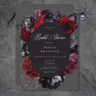 Dark Halloween Glam Floral Black Bridal Shower Invitation