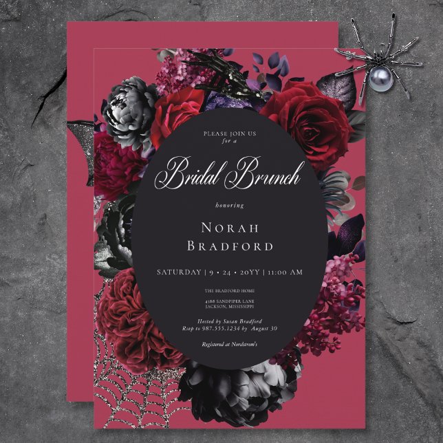 Dark Halloween Glam Floral Red Bridal Brunch Invitation (Dark Halloween Glam Floral Red Bridal Brunch Invitation)