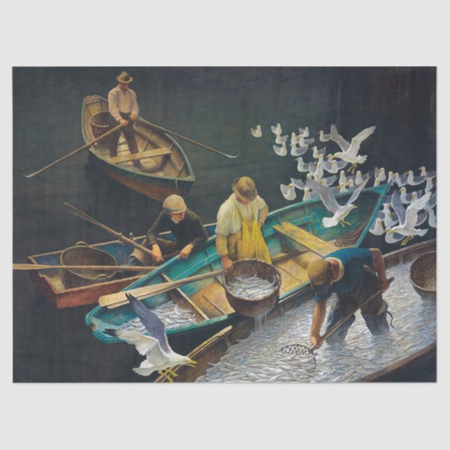 Dark Harbour Fishermen by Newell Convers Wyeth Tissue Paper (Front)