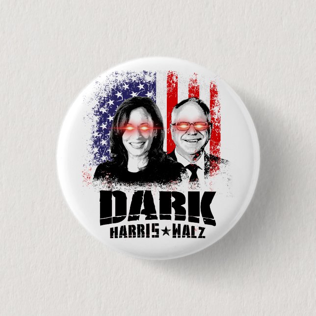 Dark Harris Walz 2024 1 Inch Round Button (Front)