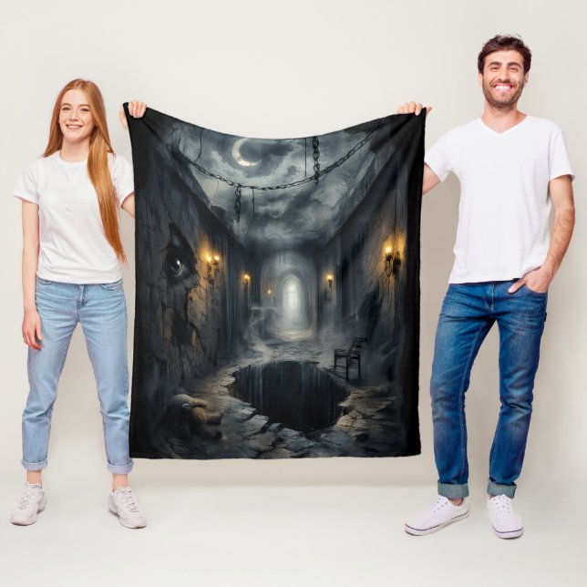 Dark Haunted fantasy Corridor with Moonlit Sky  Fleece Blanket (In Situ)