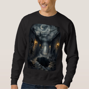 Dark Haunted Fantasy Corridor with Moonlit Sky Sweatshirt