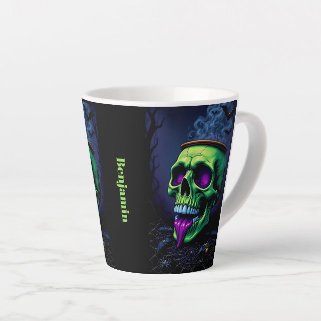 Dark Haunted Gothic Halloween neon green Cauldron Latte Mug (Right Angle)