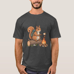 Dark Heather Cotton T-Shirt with Camping Squirrel 