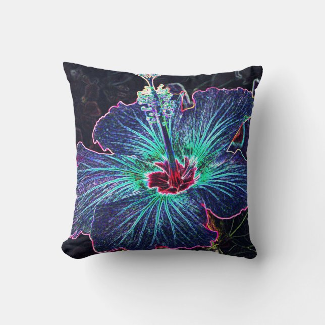 Dark Hibiscus Throw Pillow (Front)