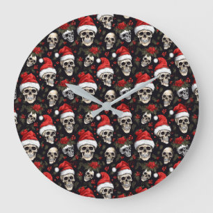 Dark Holiday Decor Gothic Christmas Santa Skull Large Clock