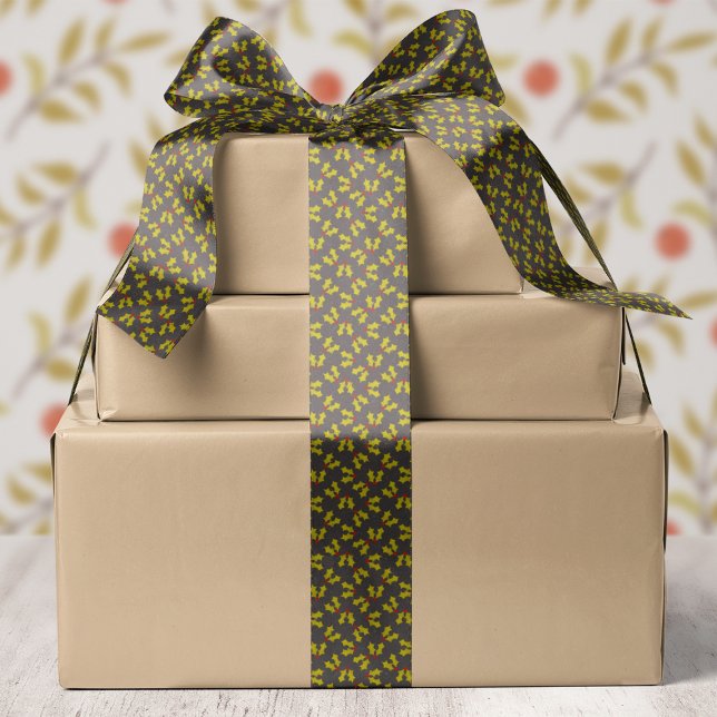 Dark Holly And Berries Christmas Satin Ribbon (Creator Uploaded)