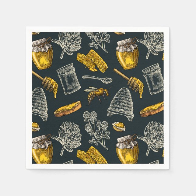 Dark Honey Bee Beehive Vintage Natural Rustic Napkin (Front)